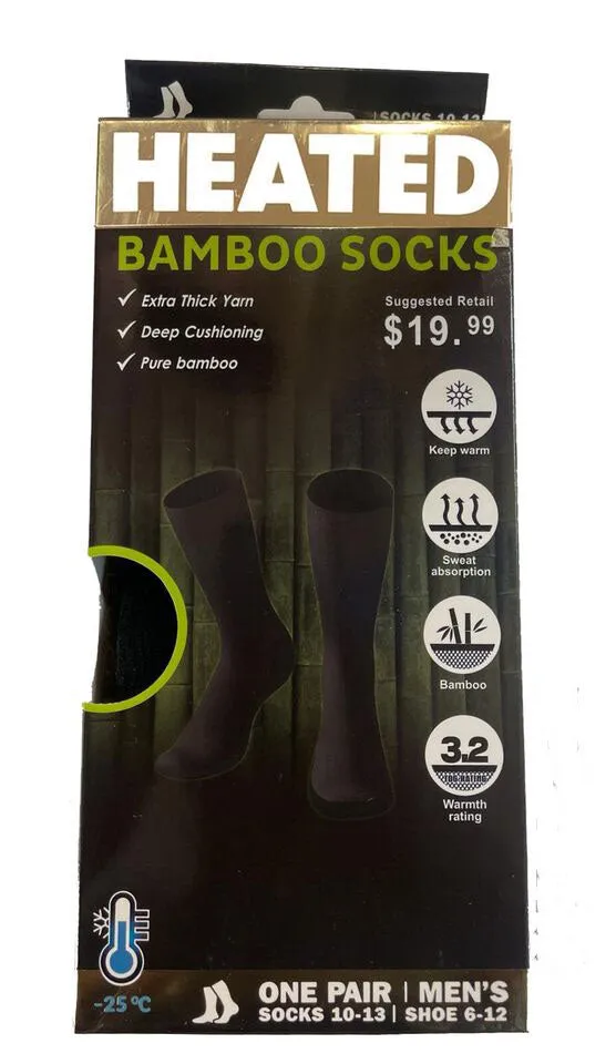 1 Pair Heated Bamboo Sock Thermal for Mens Sock Size (10-13) 3.2 Tog Rating