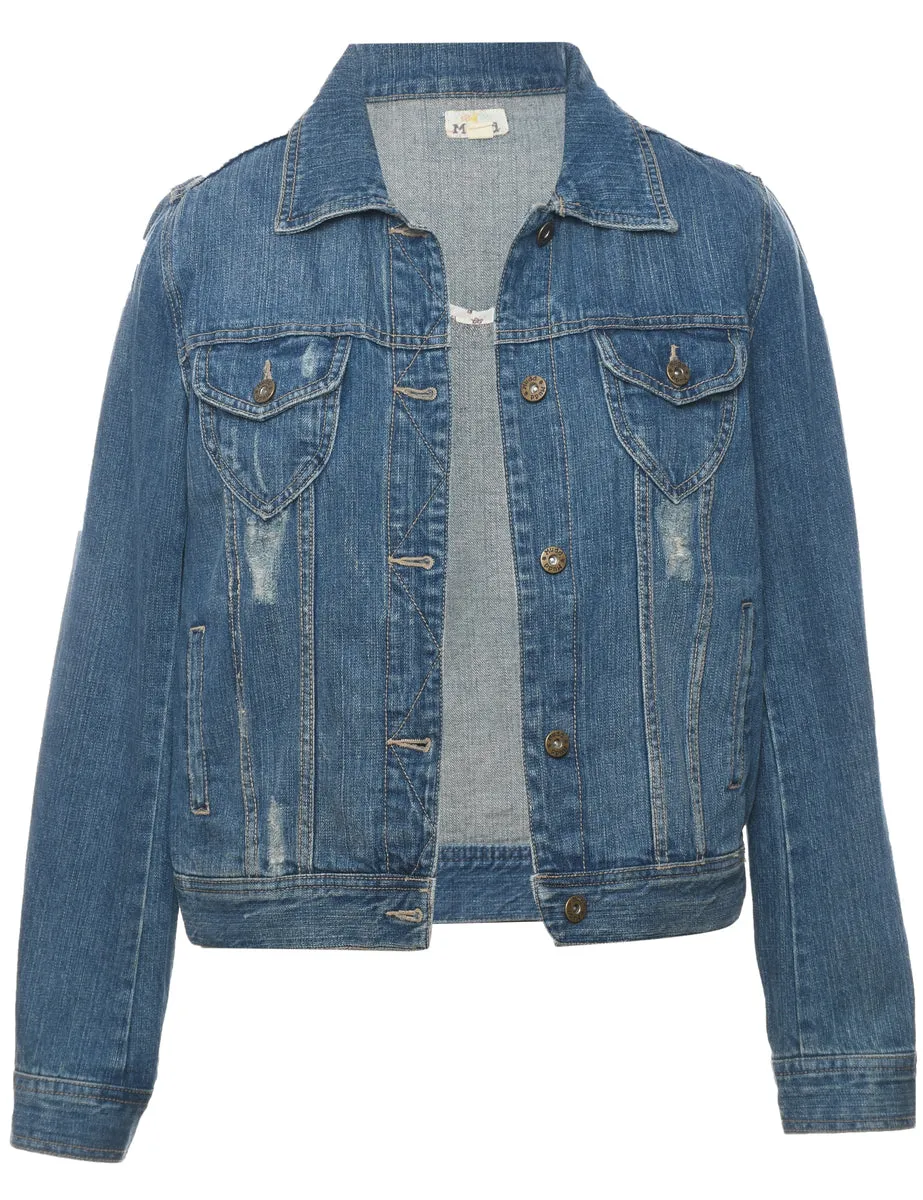 1990s Distressed Denim Jacket - M