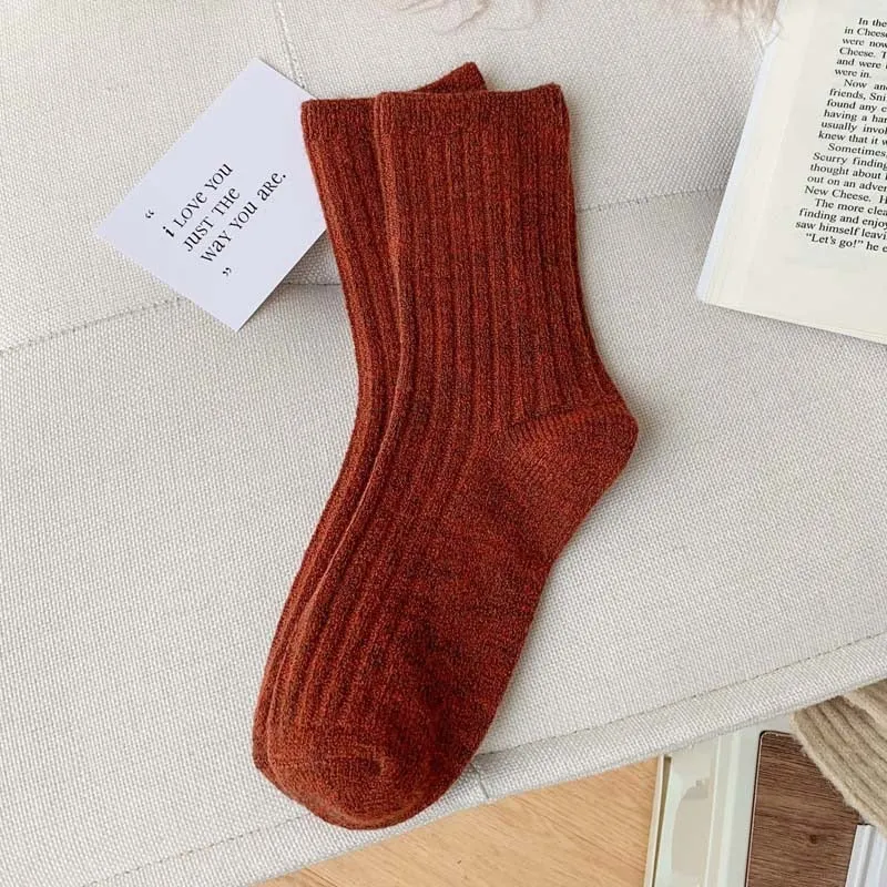 2023 New Winter Thicker Cashmere Wool Women Socks Casual japanese fashion Solid Color Long Sock Girls Thermal Warm Crew Sock