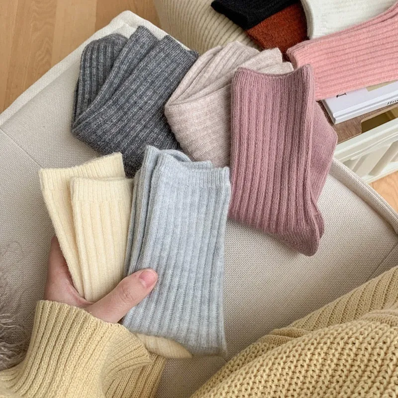 2023 New Winter Thicker Cashmere Wool Women Socks Casual japanese fashion Solid Color Long Sock Girls Thermal Warm Crew Sock