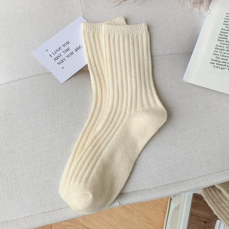 2023 New Winter Thicker Cashmere Wool Women Socks Casual japanese fashion Solid Color Long Sock Girls Thermal Warm Crew Sock