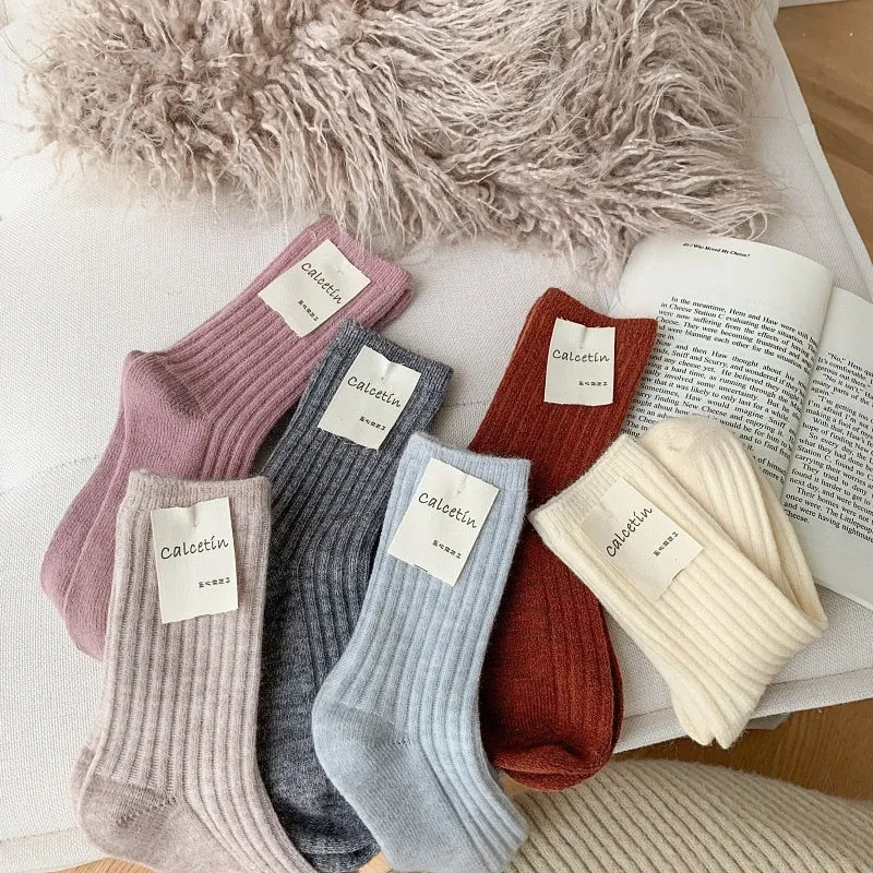 2023 New Winter Thicker Cashmere Wool Women Socks Casual japanese fashion Solid Color Long Sock Girls Thermal Warm Crew Sock