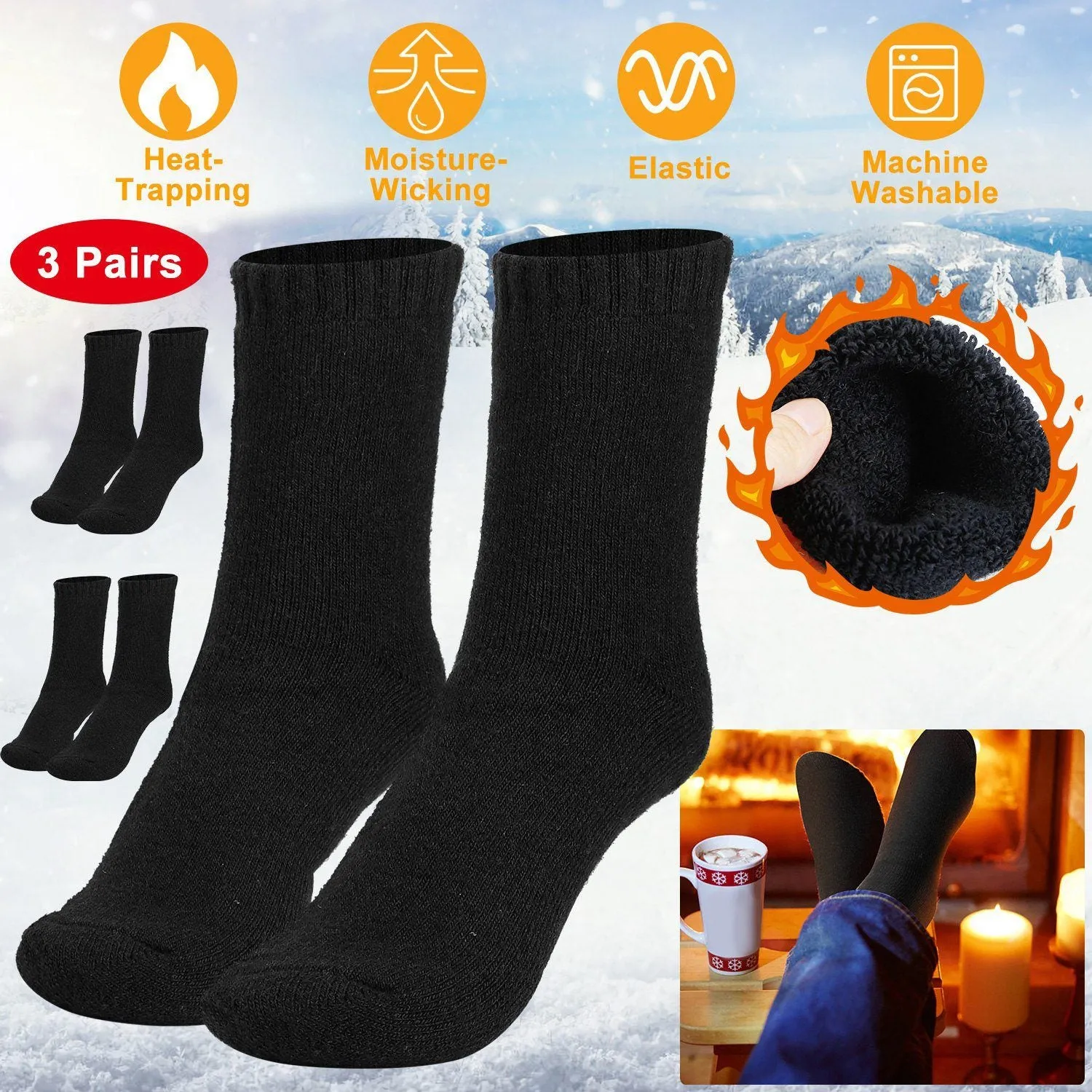 3-Pairs: Men Warm Wool Socks