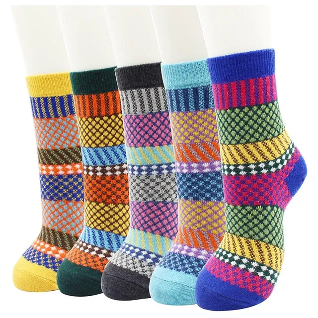 5 Pairs New Women's Winter Warm Socks Vintage Christmas Sock Harajuku Ethnic Style Cashmere Thermal Thicken Wool Sock for Women