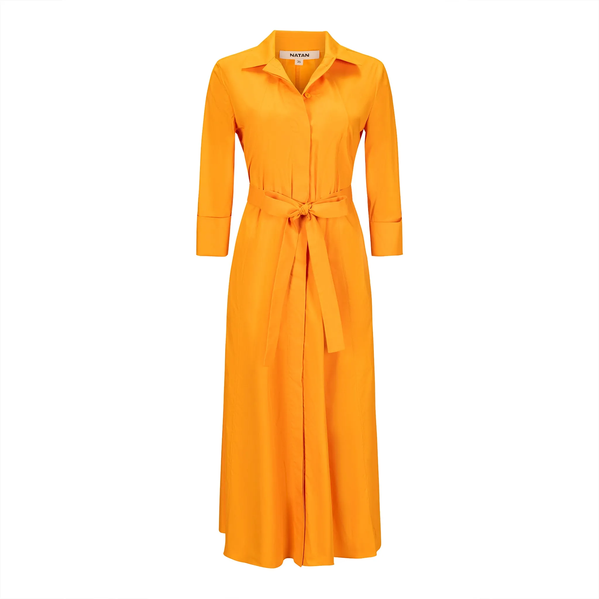 Alma Belted Maxi Shirt Dress - Orange