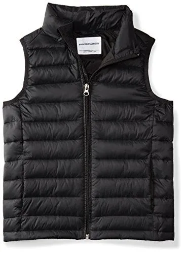 Amazon Essentials Boys' Lightweight Water-Resistant Packable Puffer Vest, Black, Large