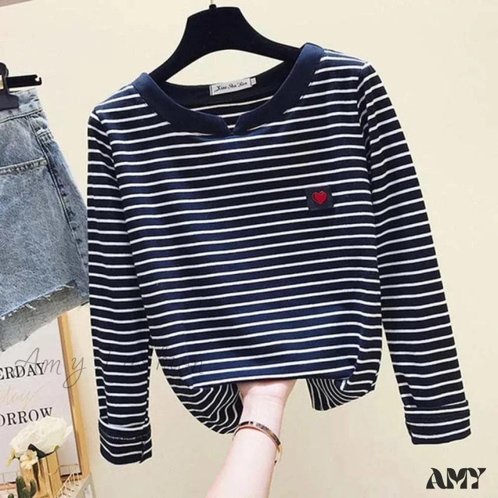 Amy Fashion - Long Sleeve Korean Style Slim Basic Cotton T-shirt