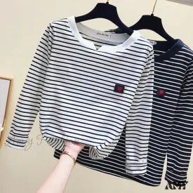 Amy Fashion - Long Sleeve Korean Style Slim Basic Cotton T-shirt