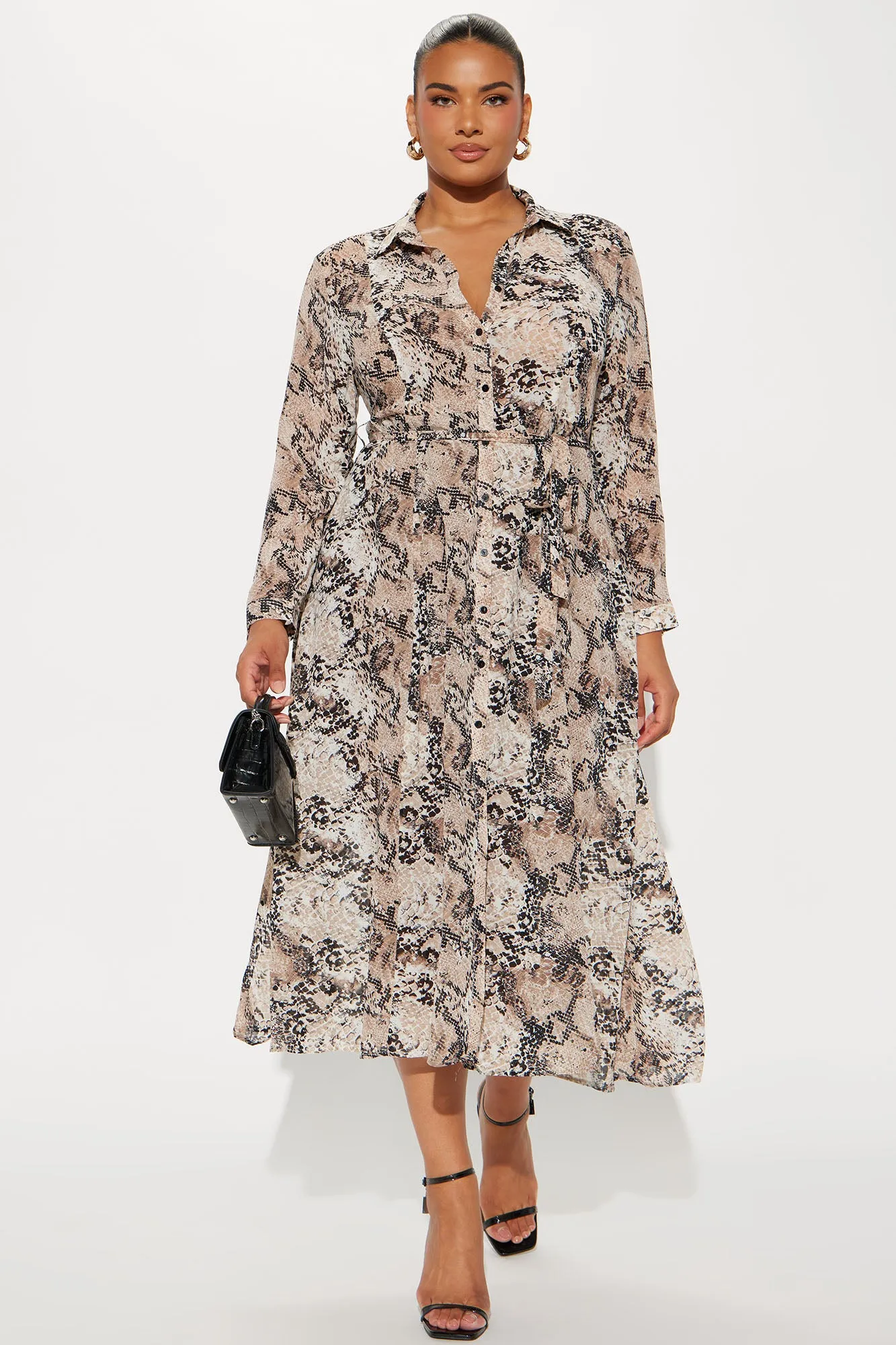 Anastasia Maxi Shirt Dress - Taupe/combo