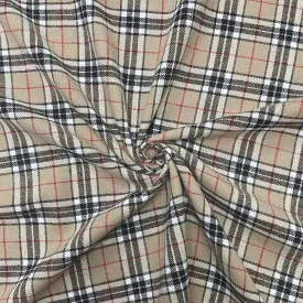 Beige Checkered Design Brushed Cotton Fabric