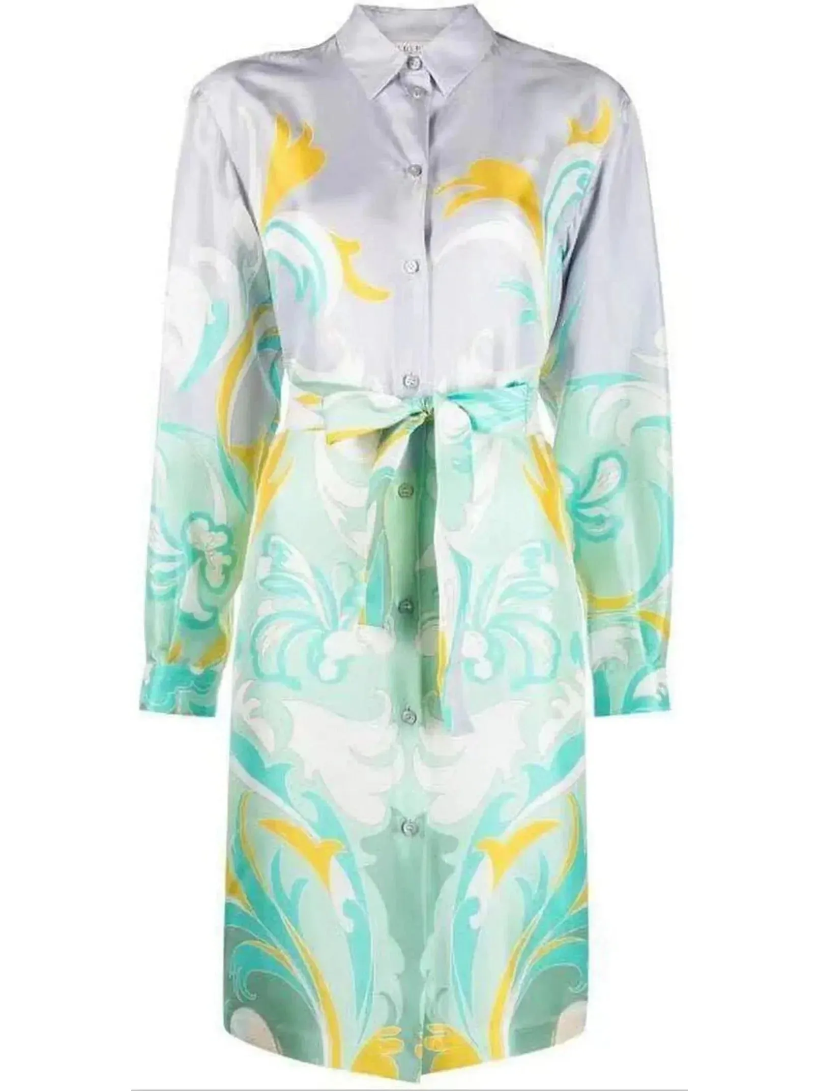 Belted Graphic Print Shirt Dress