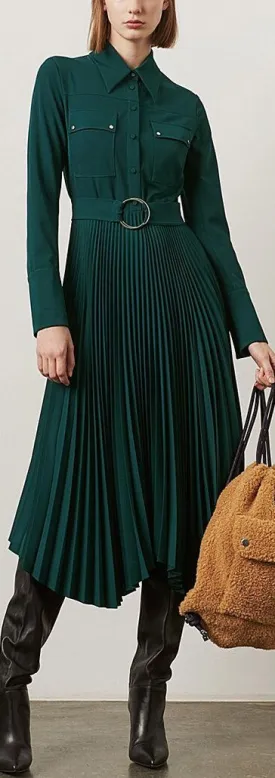 Belted Pleated Shirt Dress