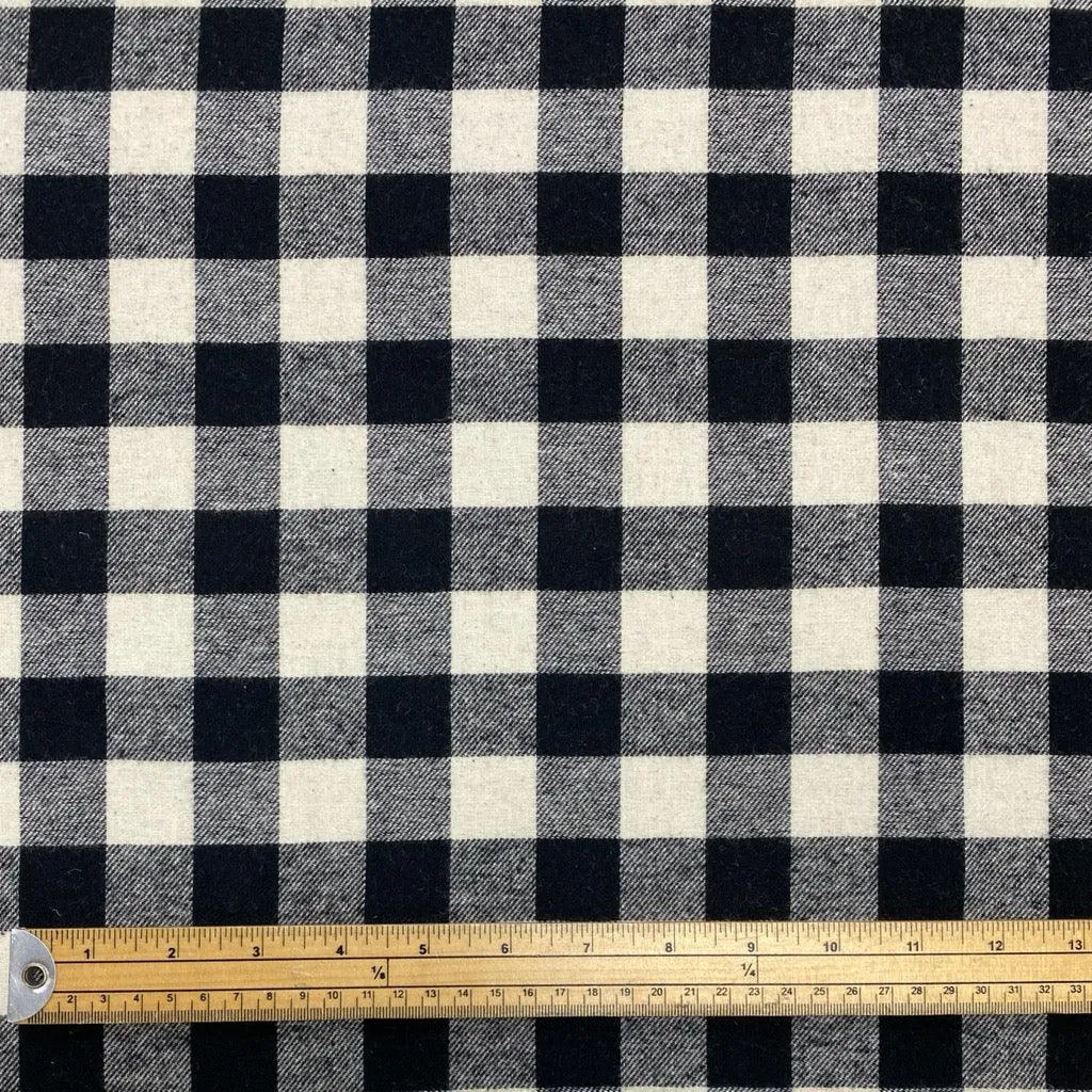 Black and Cream Checkered Brushed Cotton Fabric