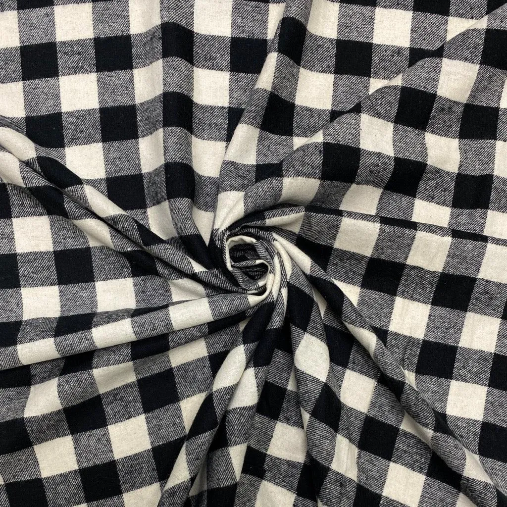 Black and Cream Checkered Brushed Cotton Fabric