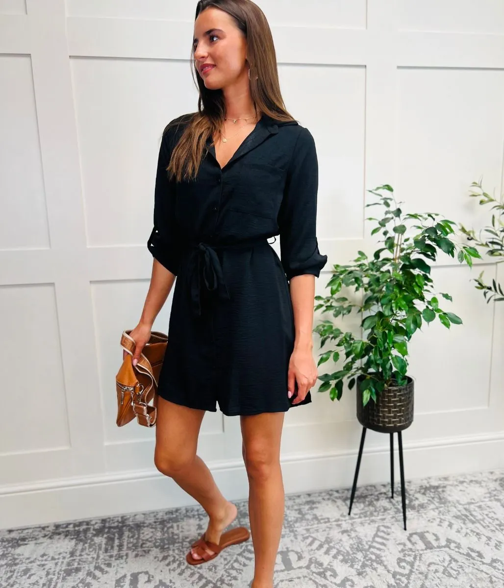 Black Belted Shirt Dress