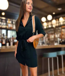 Black Belted Shirt Dress