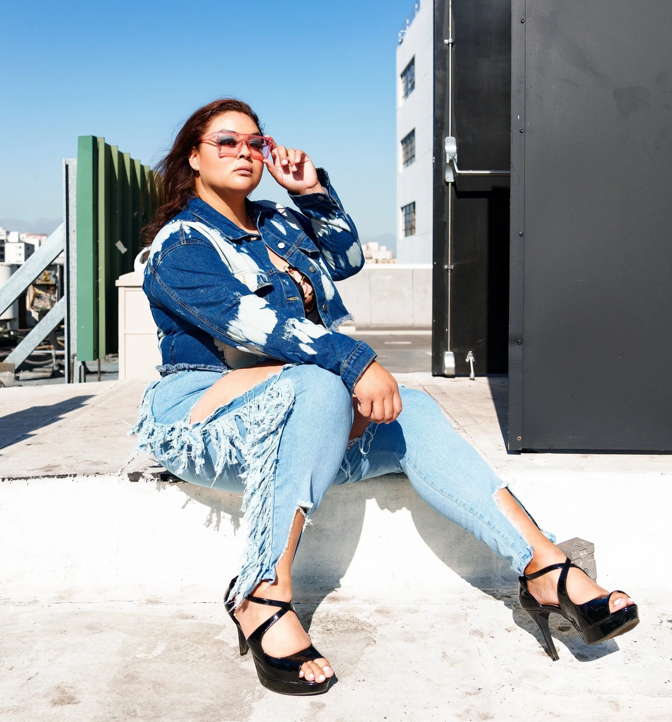 Bleach Dyed Cropped Denim Jacket