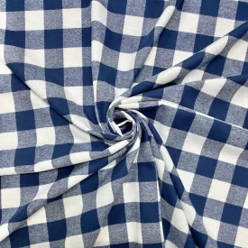 Blue and Ivory Checkered Brushed Cotton Fabric