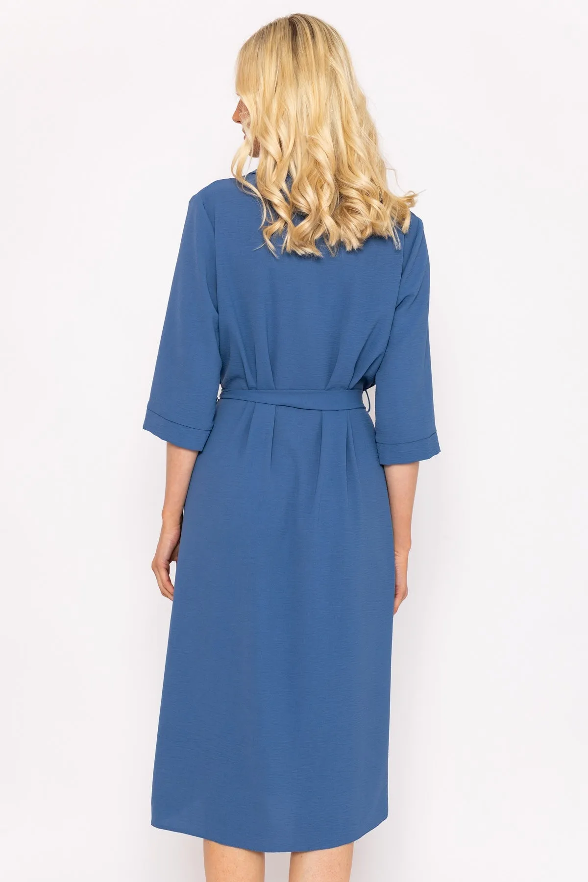 Blue Belted Shirt Dress