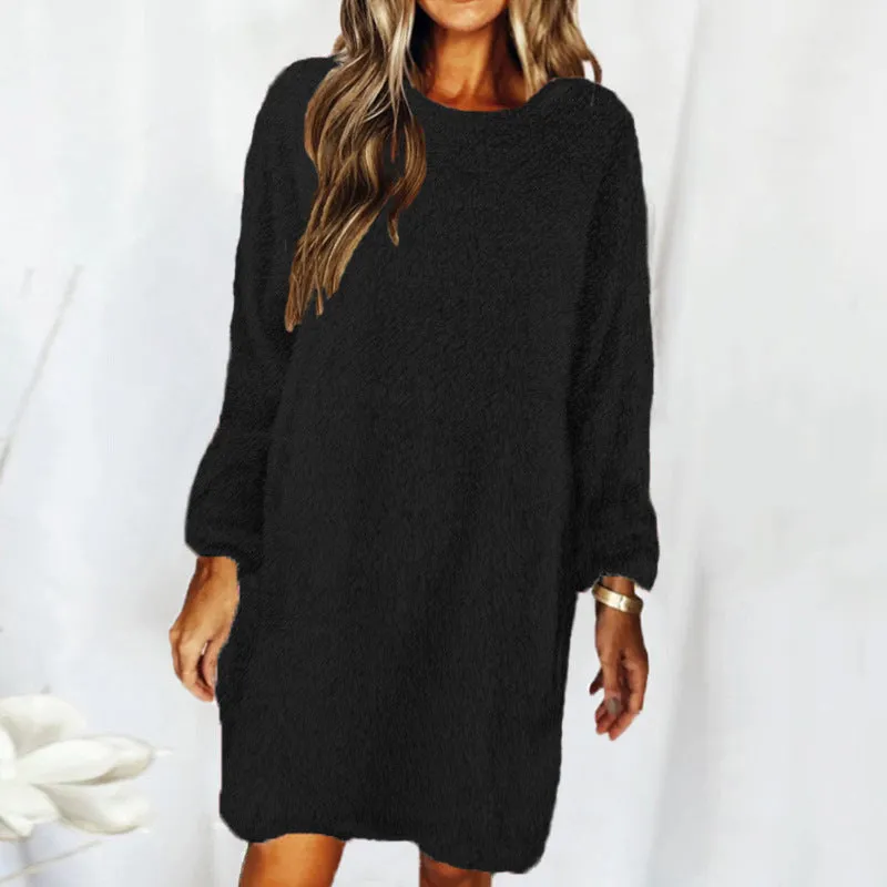 Blue Zone Planet |  Autumn Winter Loose Long Sleeved Plush Dress