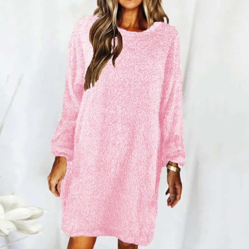 Blue Zone Planet |  Autumn Winter Loose Long Sleeved Plush Dress