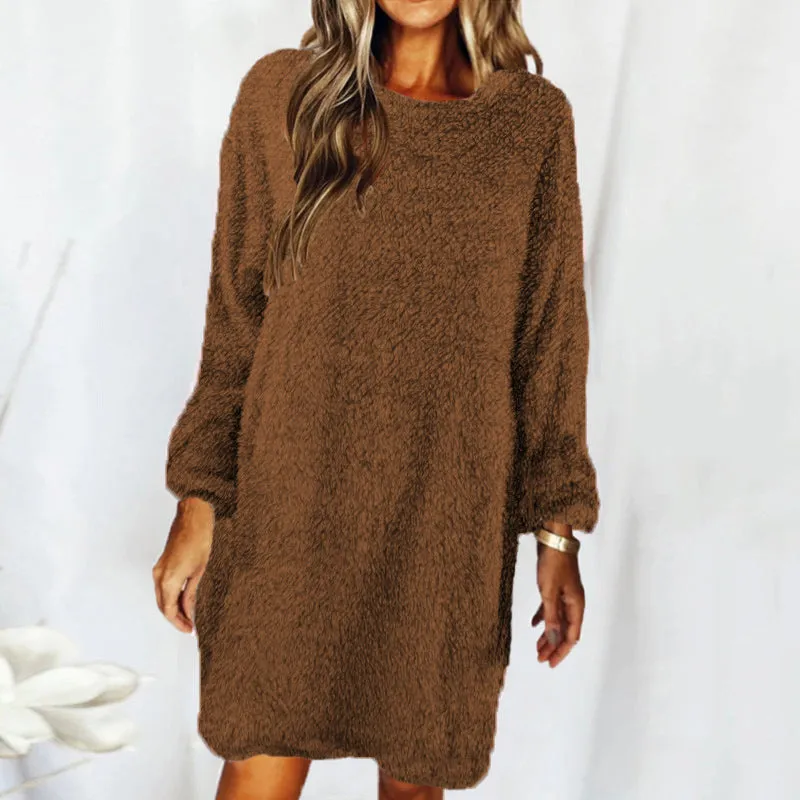 Blue Zone Planet |  Autumn Winter Loose Long Sleeved Plush Dress