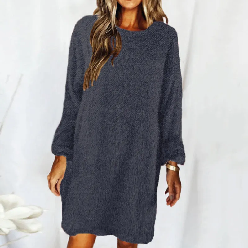 Blue Zone Planet |  Autumn Winter Loose Long Sleeved Plush Dress