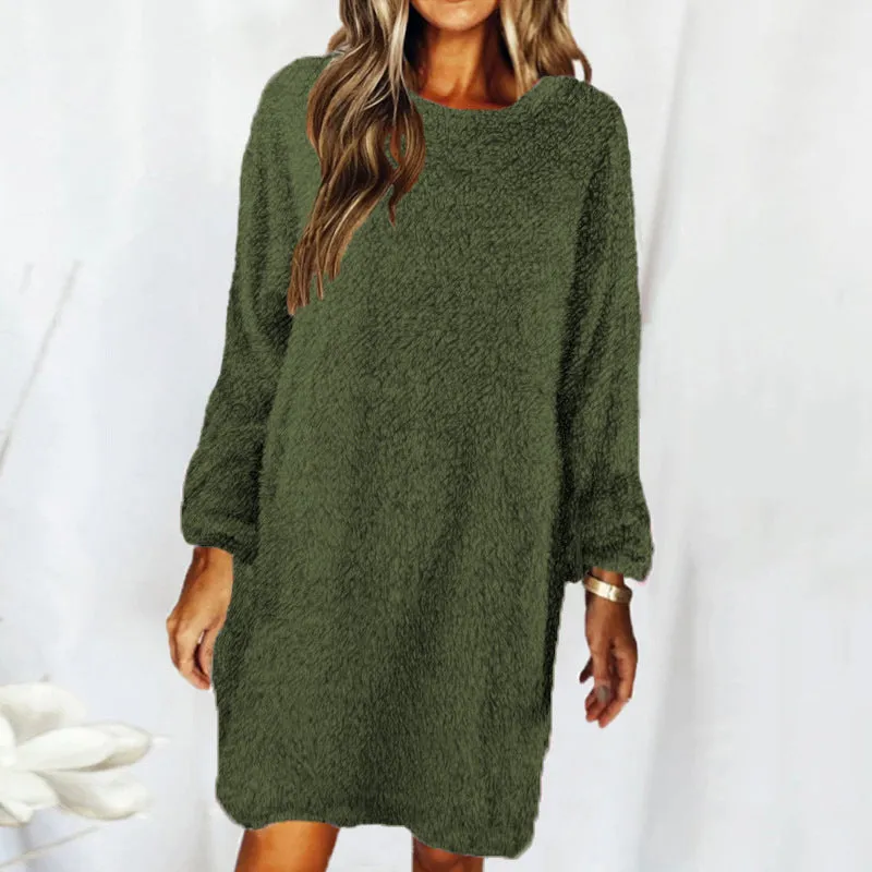 Blue Zone Planet |  Autumn Winter Loose Long Sleeved Plush Dress