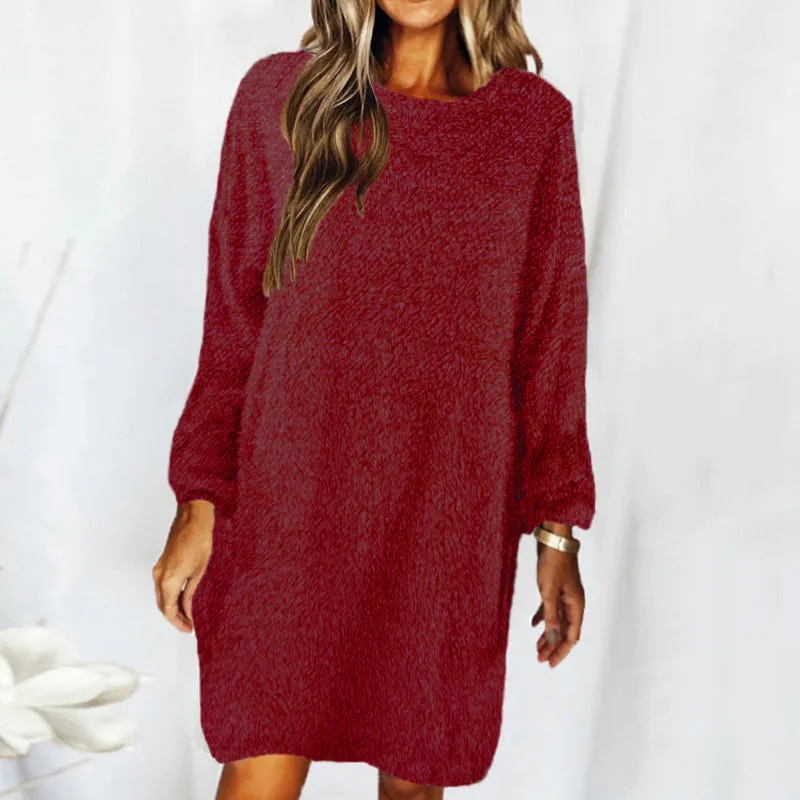 Blue Zone Planet |  Autumn Winter Loose Long Sleeved Plush Dress