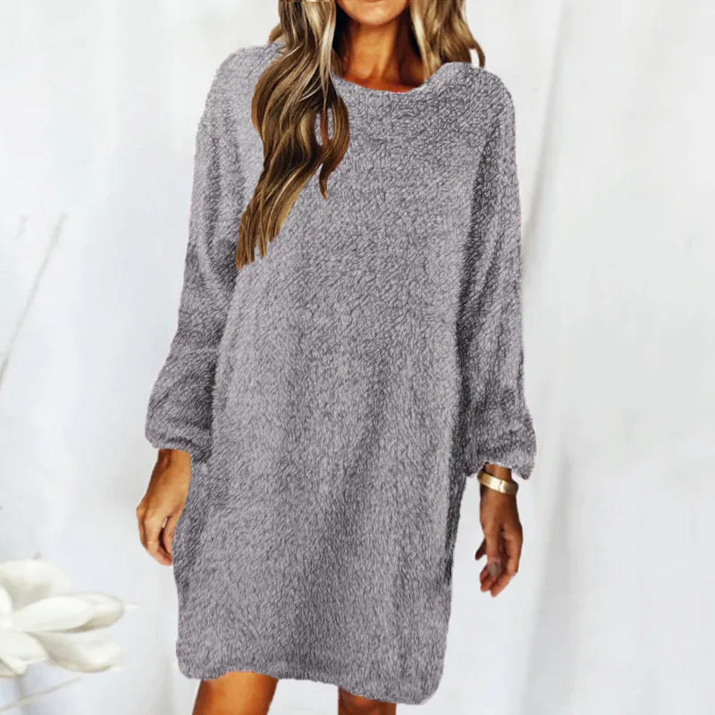 Blue Zone Planet |  Autumn Winter Loose Long Sleeved Plush Dress