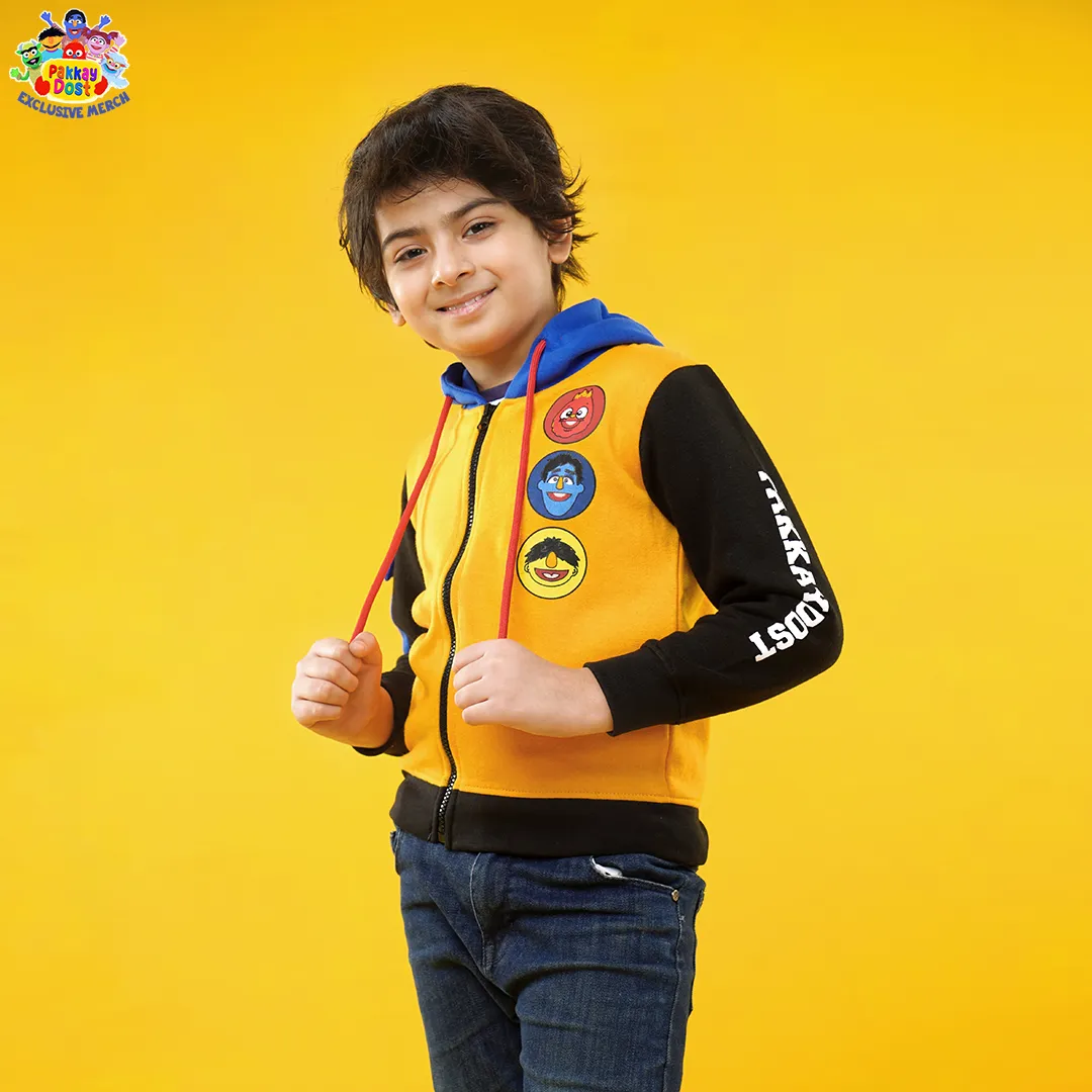 Boy's Fleece Jacket Pakkay Dost Characters Faces-Yellow