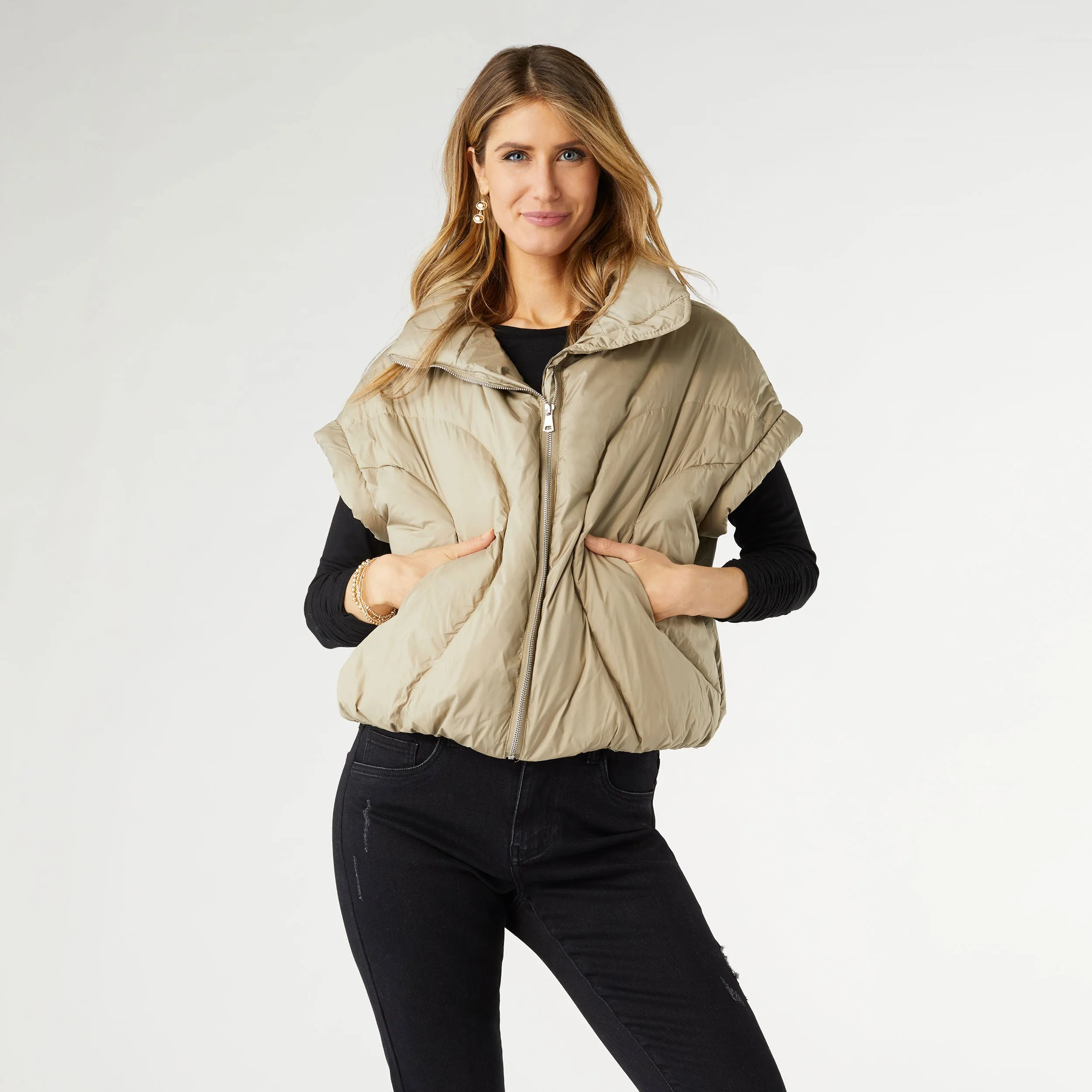 Brooke Cropped Puffer Vest - Dusty Sage