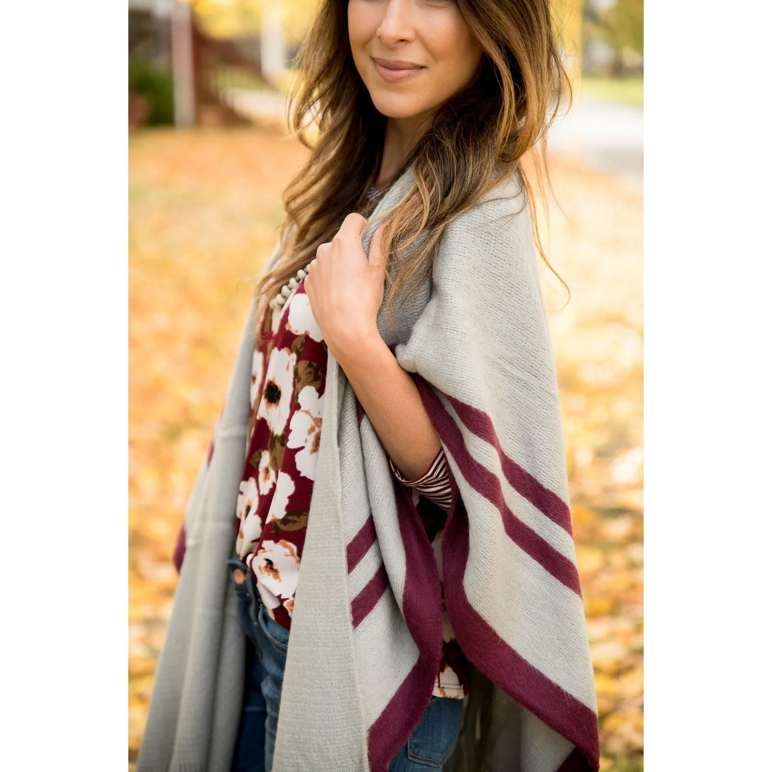 Burgundy Striped Kimono