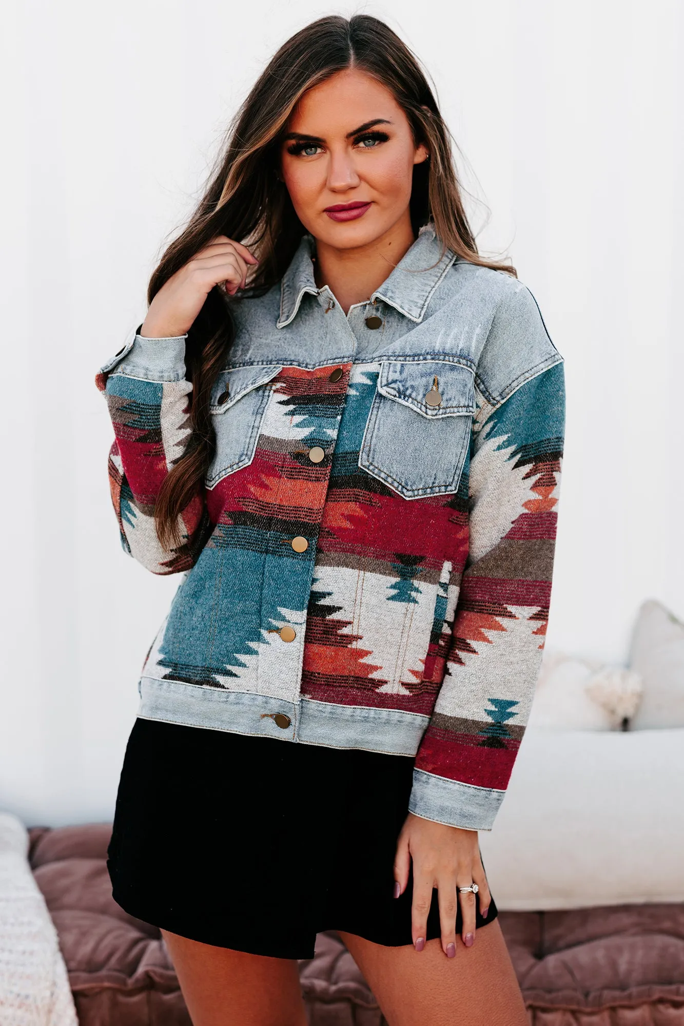 Canyon Views Denim/Aztec Print Jacket (Denim)