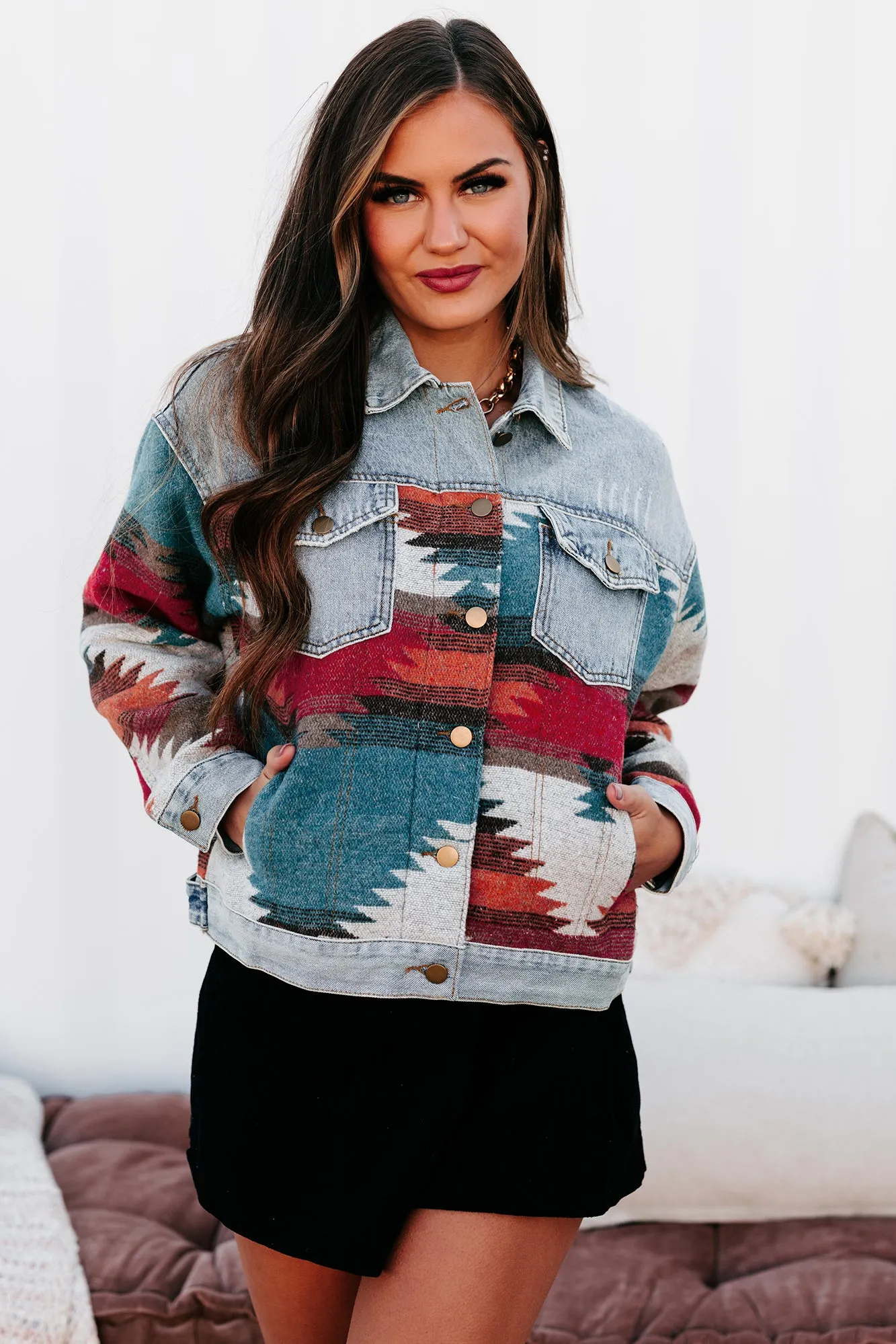 Canyon Views Denim/Aztec Print Jacket (Denim)