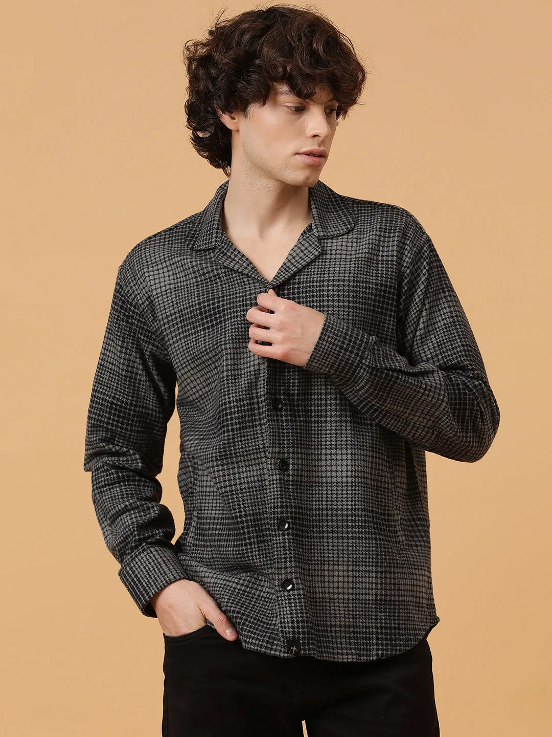 Checkered Flannel Double Kangaroo Pocket Oversized Unisex Shacket