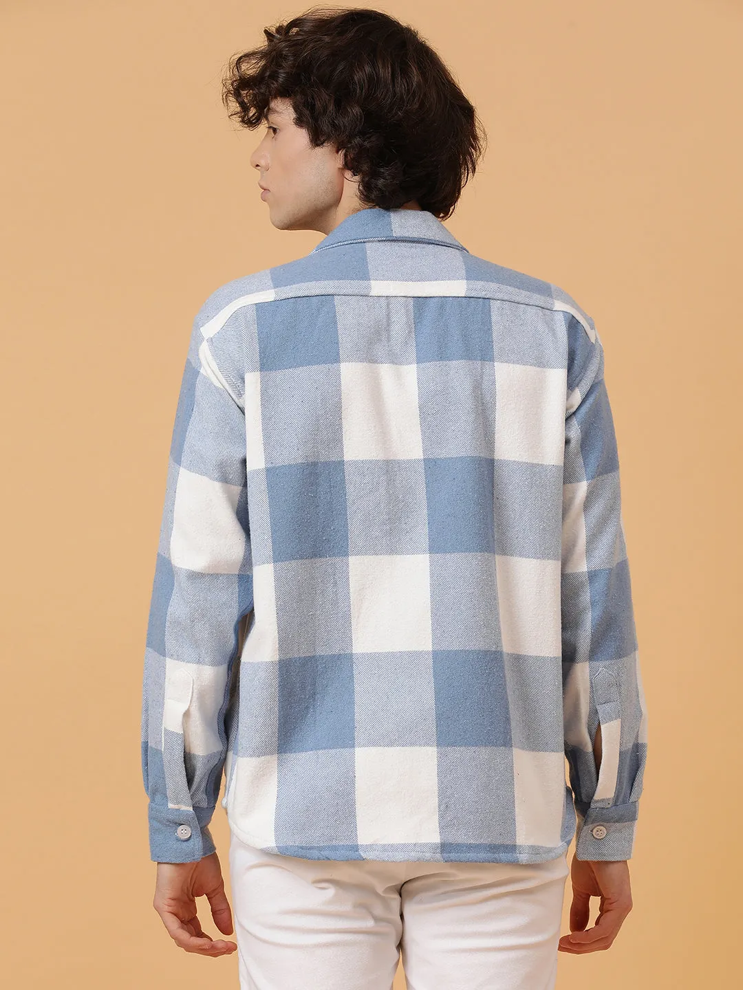 Checkered Flannel Double Kangaroo Pocket Oversized Unisex Shacket