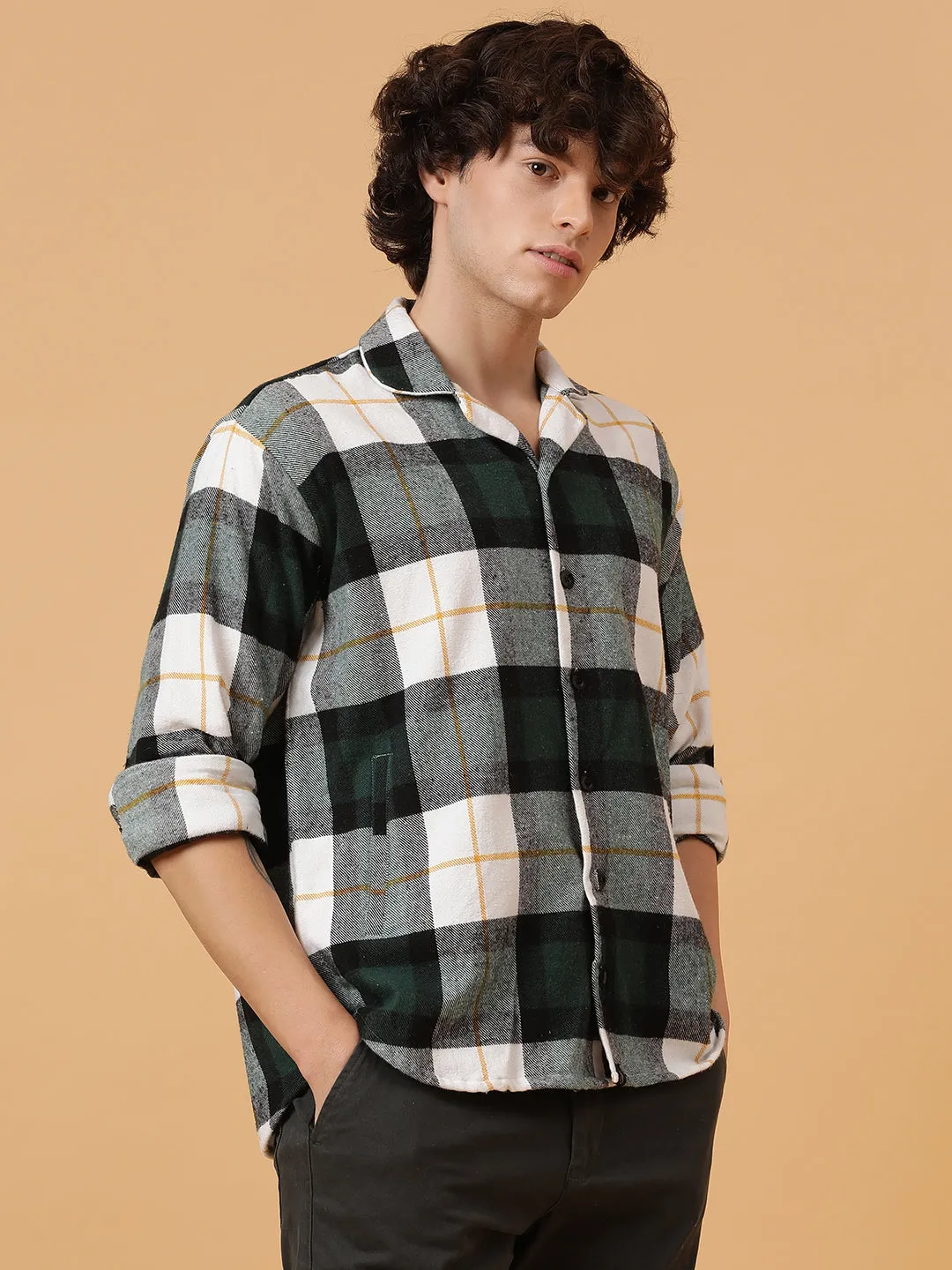 Checkered Flannel Double Kangaroo Pocket Oversized Unisex Shacket