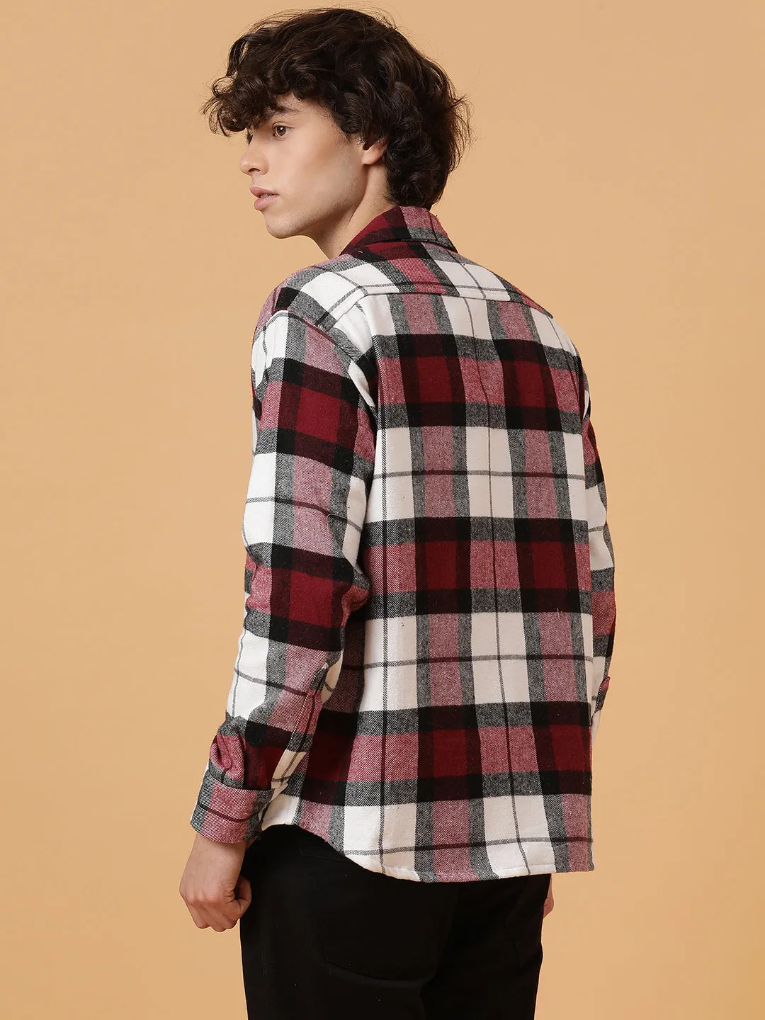 Checkered Flannel Double Kangaroo Pocket Oversized Unisex Shacket