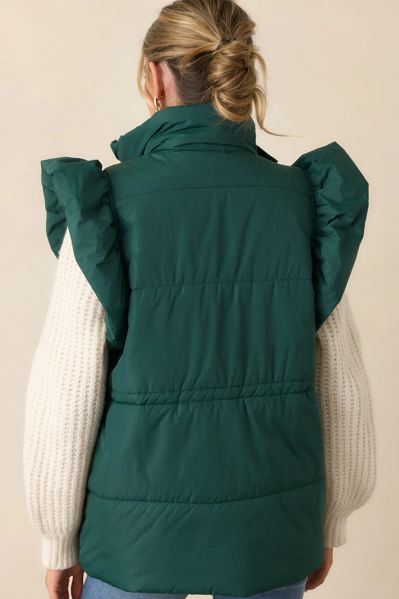 Cherry On Top Forest Green Flutter Sleeve Puffer Vest