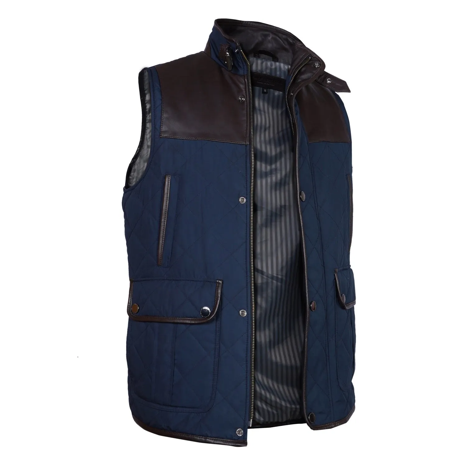 Contrasting Trims Block Blue Puffer Vests