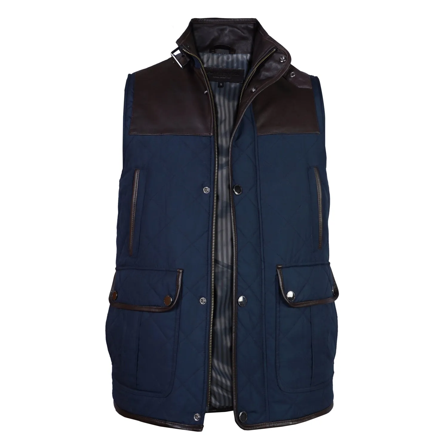 Contrasting Trims Block Blue Puffer Vests