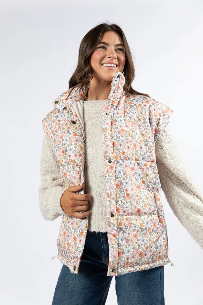 Cool Down Multi Floral Printed Puffer Vest