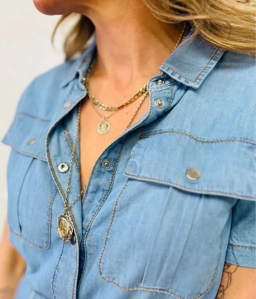 Denim Belted Shirt Dress