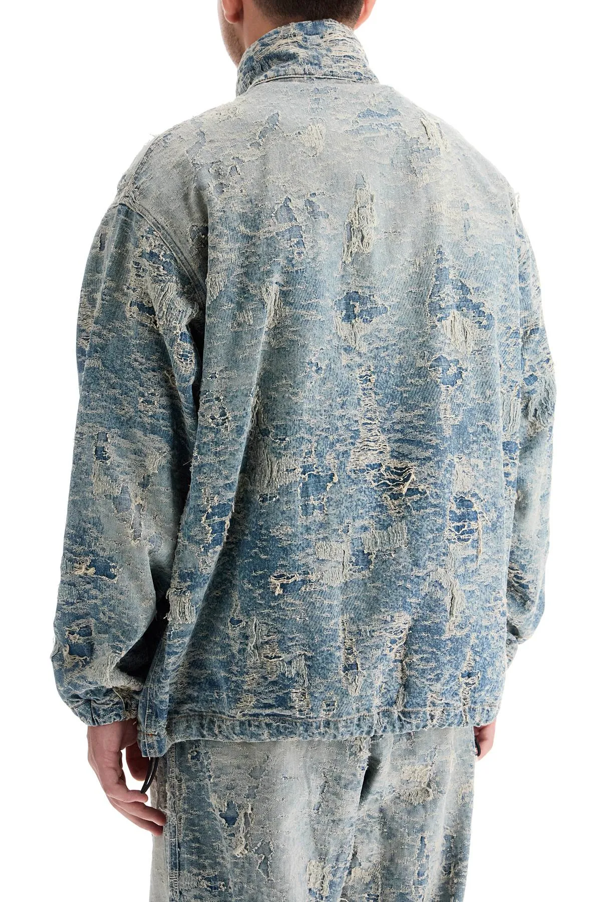 distressed denim jacquard jacket