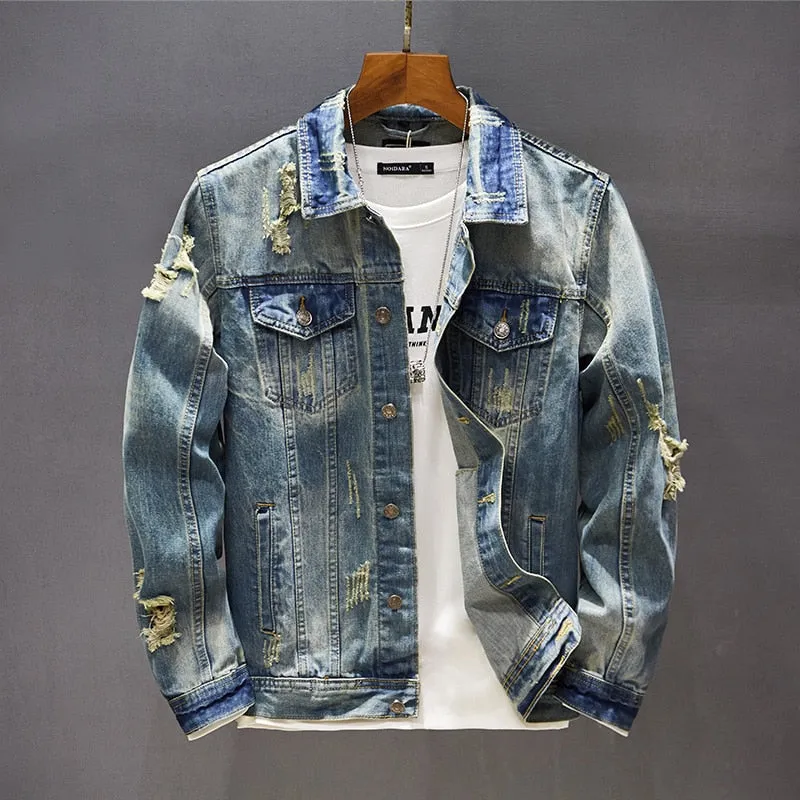 Distressed Hole Ripped Denim Jacket