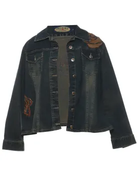 Distressed Y2K Embellished Denim Jacket - L