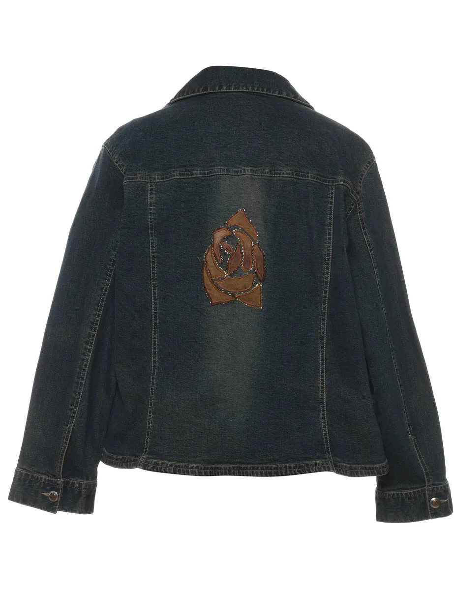 Distressed Y2K Embellished Denim Jacket - L