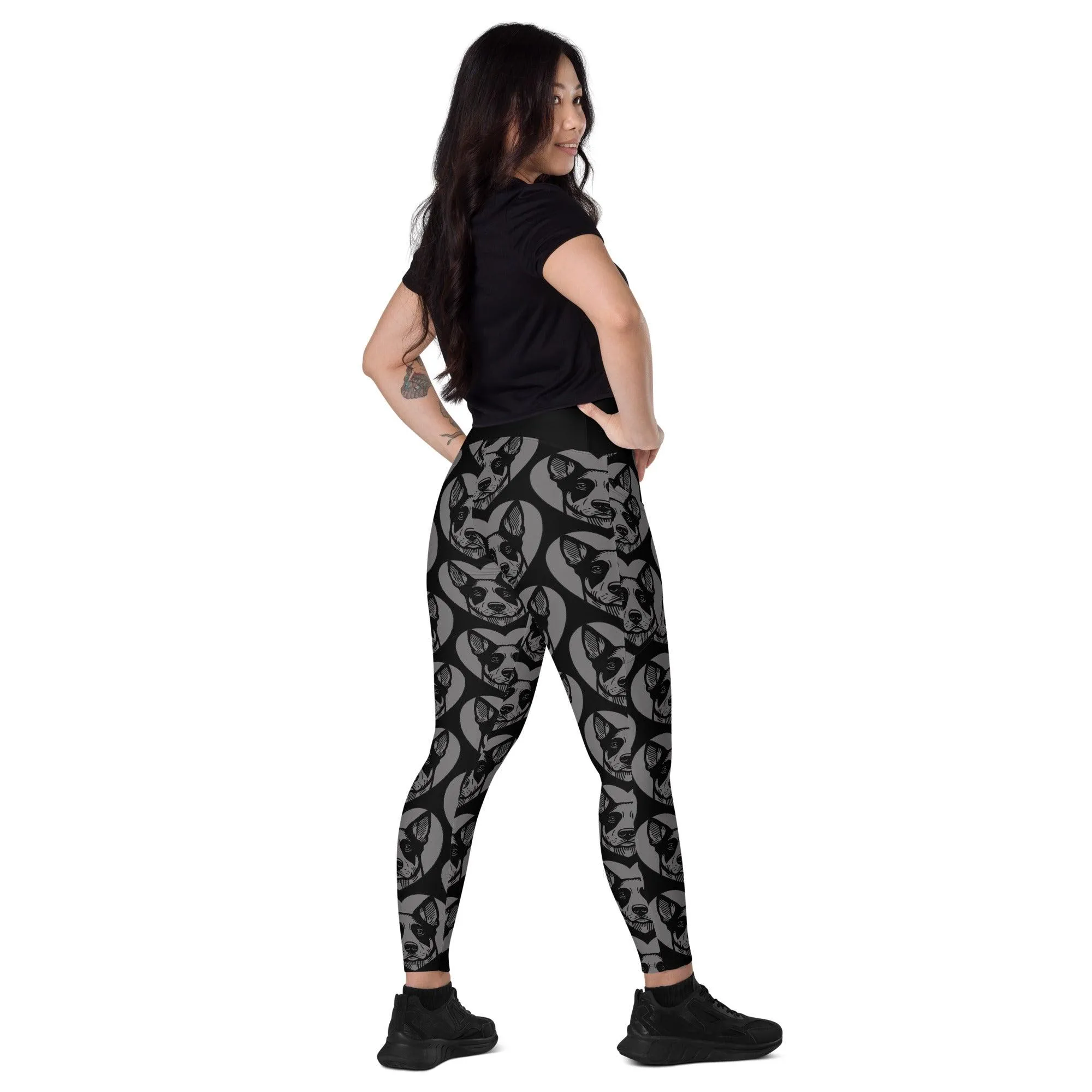 DOG BREED LEGGINGS with pockets - AUSTRALIAN STUMPY TAIL CATTLE DOG - HERTTAHOUND - grey