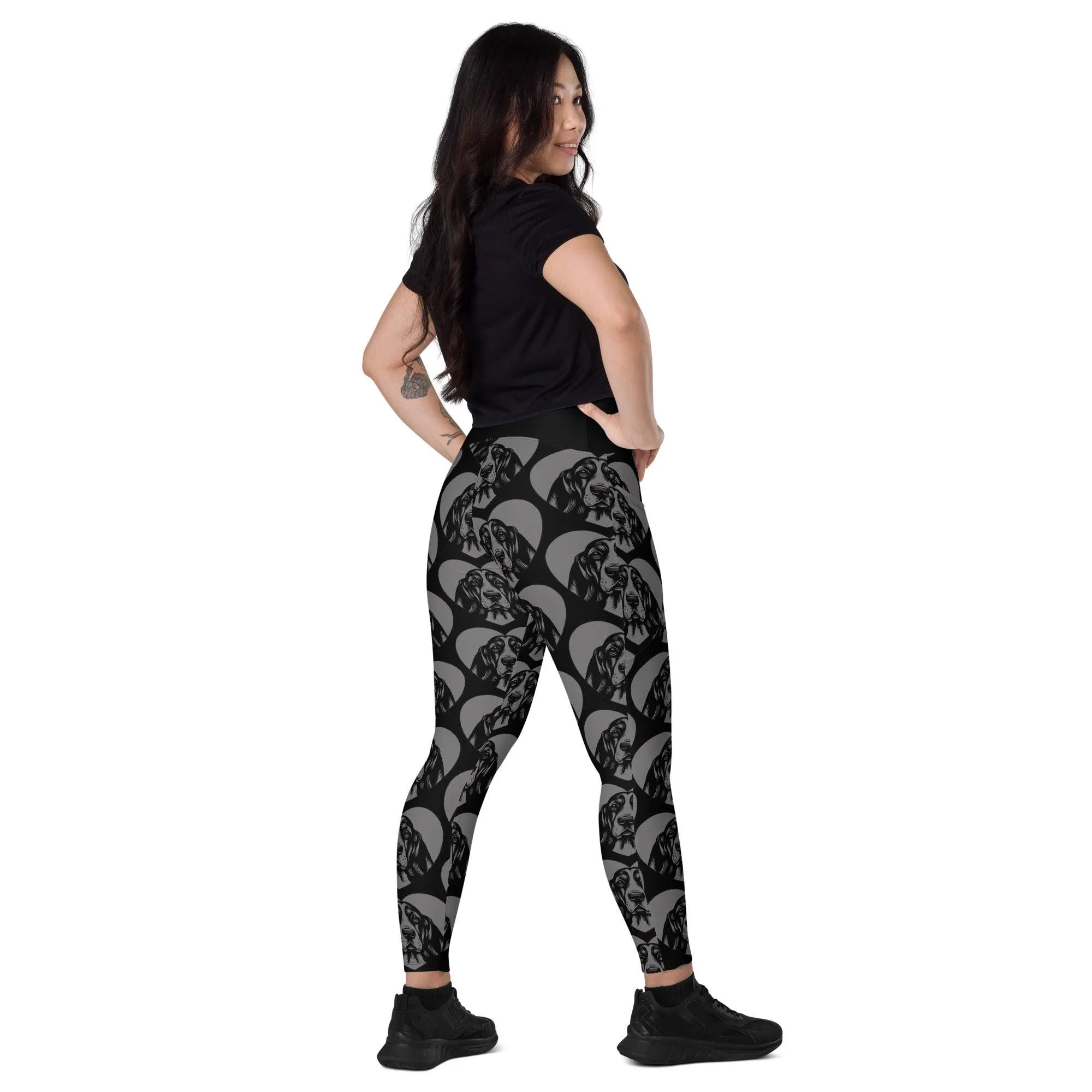 DOG BREED LEGGINGS with pockets - BASSET HOUND - HERTTAHOUND - grey